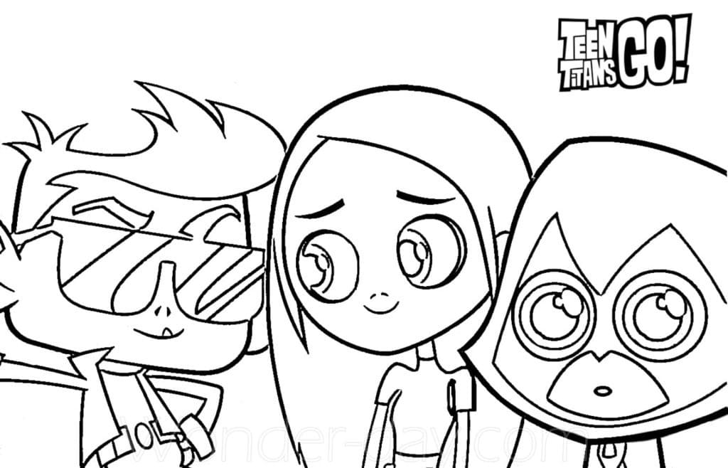 Målarbild Beast Boy, Terra och Raven från Teen Titans Go