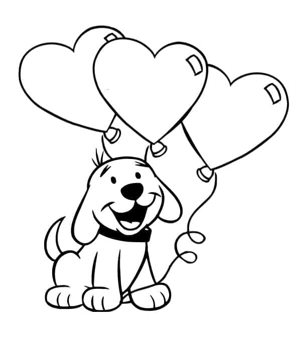 Målarbild Clifford med Hjärtballonger