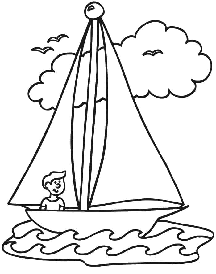 Målarbild En Pojke på Segelbåt