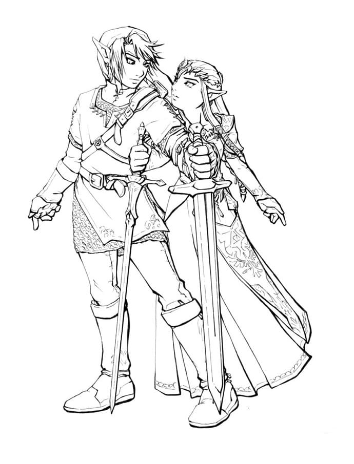 Målarbild Link och Prinsessan Zelda