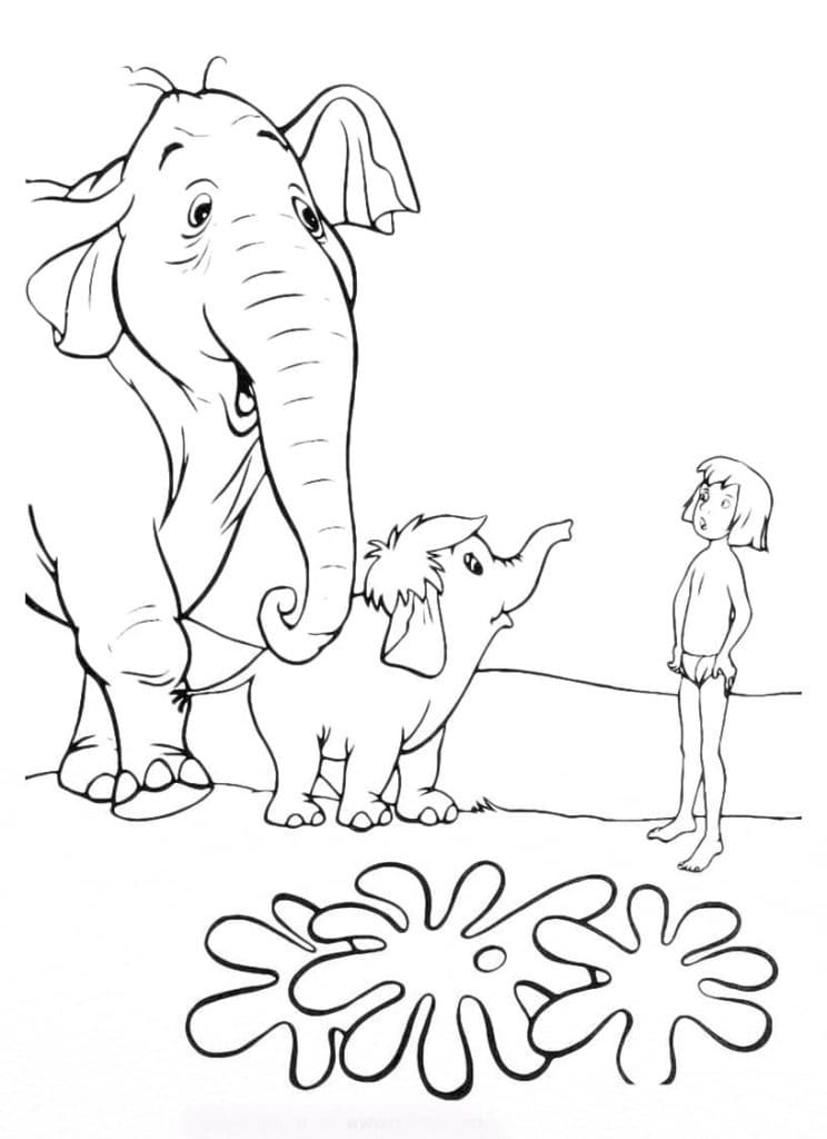 Målarbild Mowgli och Elefanter