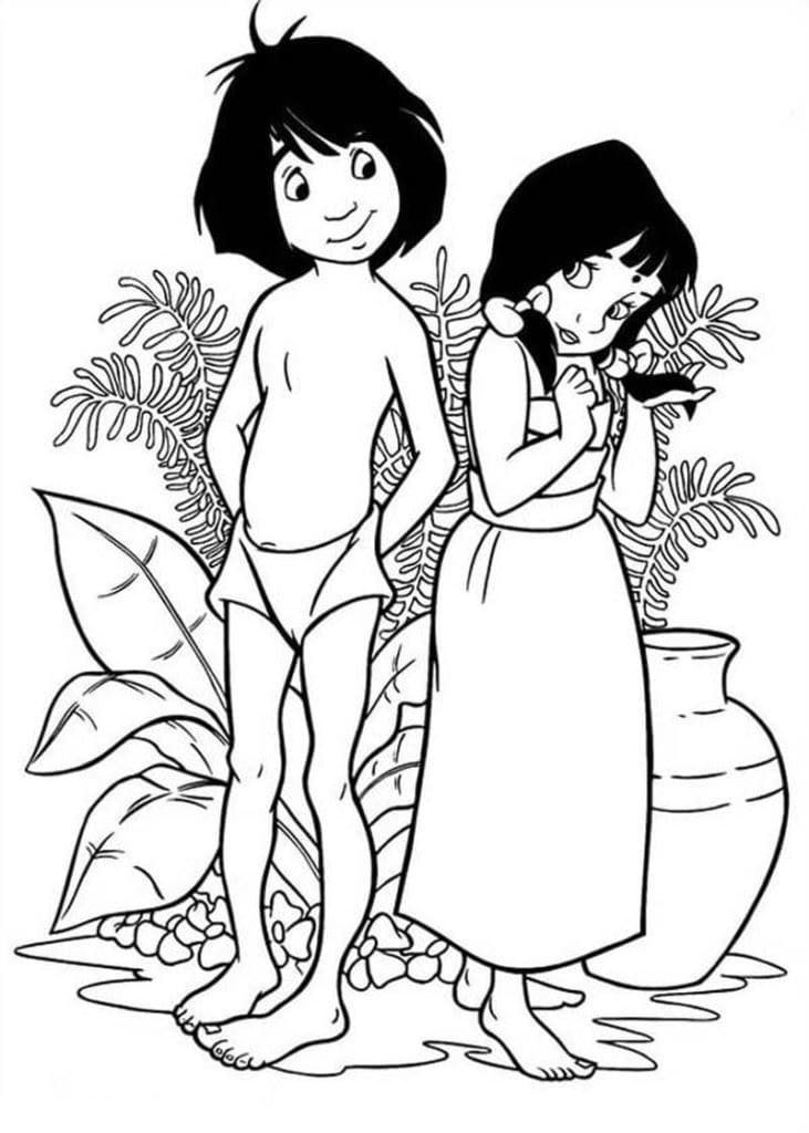 Målarbild Mowgli och Shanti från Djungelboken