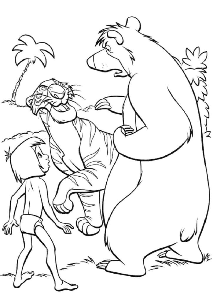 Målarbild Mowgli, Shere Khan och Baloo