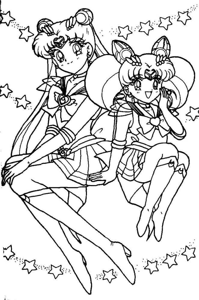Målarbild Sailor Moon och Chibiusa