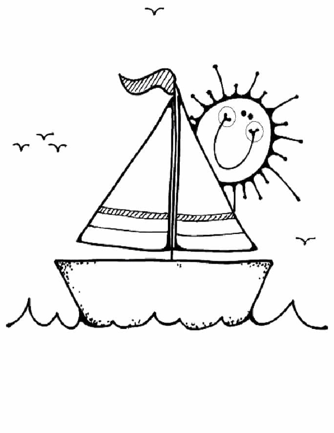Målarbild Söt Segelbåt och Sol