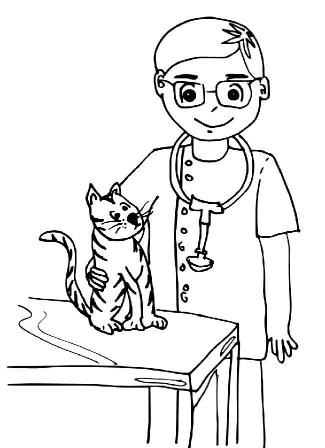 Målarbild Veterinär och en Kattunge