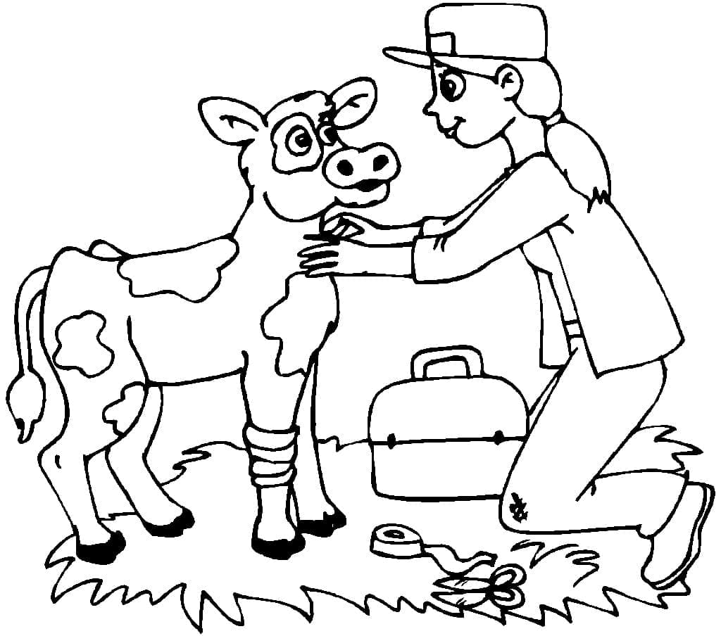 Målarbild Veterinär och en ko
