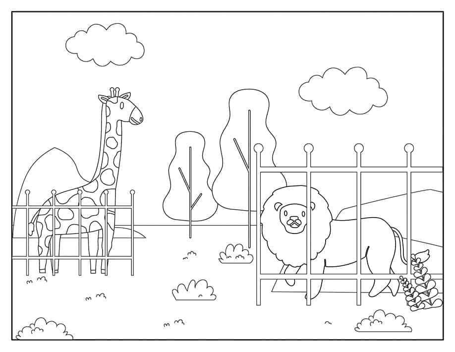 Målarbild Giraff och Lejon i Djurparken