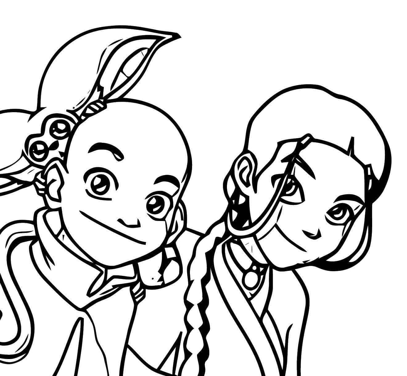 Målarbild Aang, Momo och Katara
