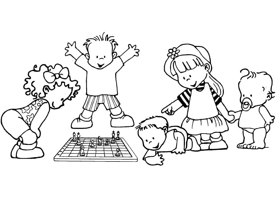 Målarbild Barn Spelar Schack