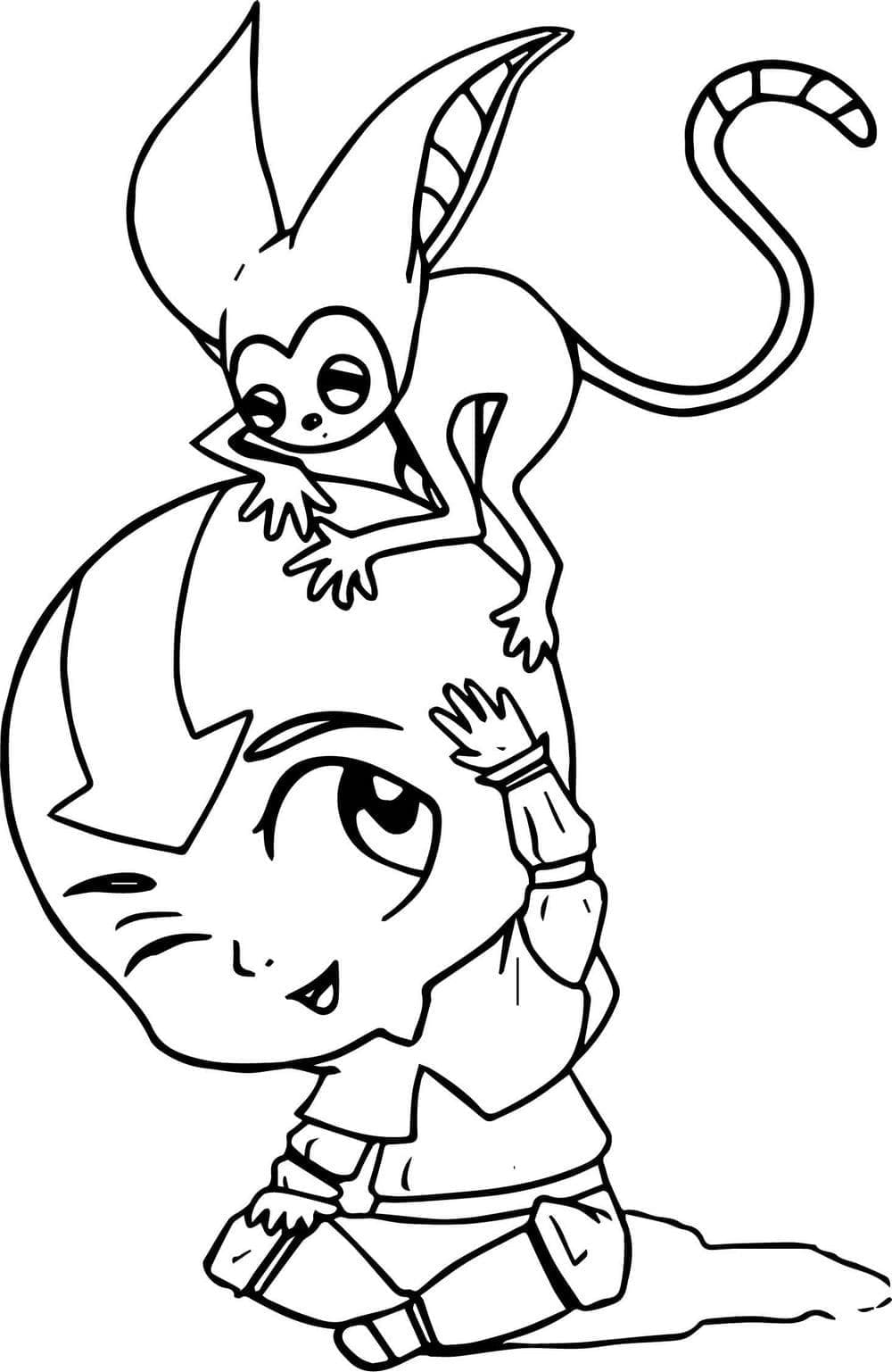 Målarbild Chibi Aang och Momo