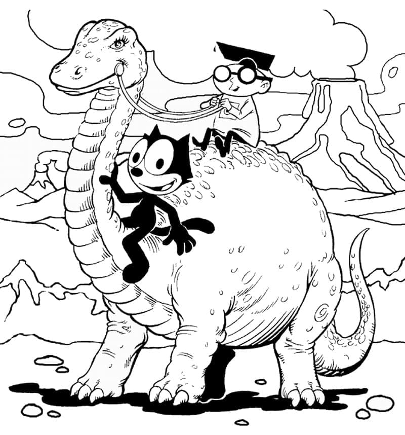 Målarbild Katten Felix och Dinosaurien