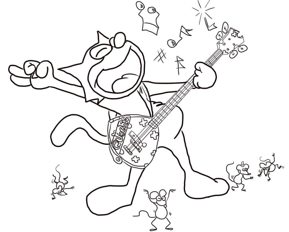 Målarbild Katten Felix Spelar Gitarr