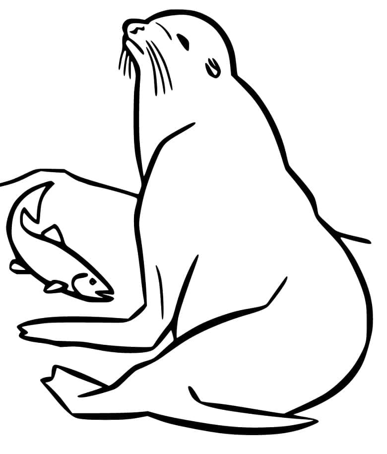 Målarbild Sjölejon med en Fisk