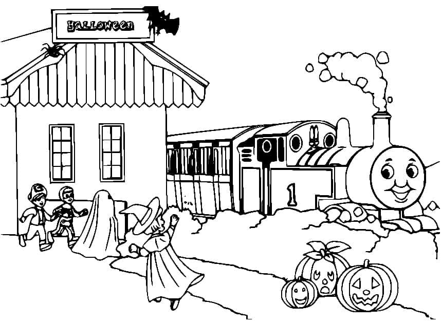 Målarbild Tåget Thomas på Halloween