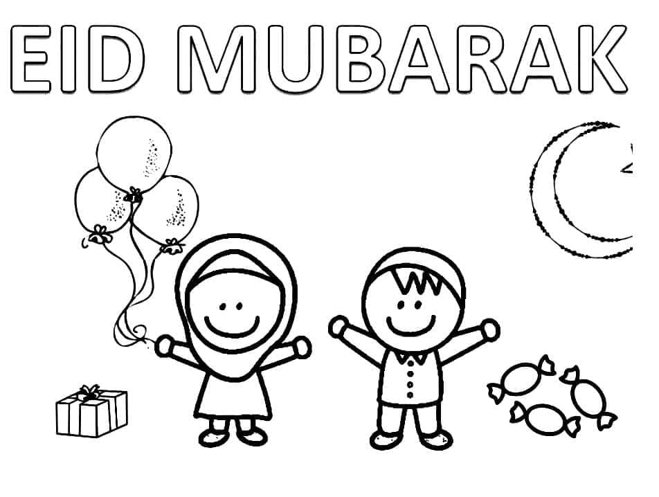 Målarbild Barn på Eid Mubarak