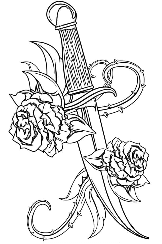 Målarbild Dolk med Blommor Tatuering