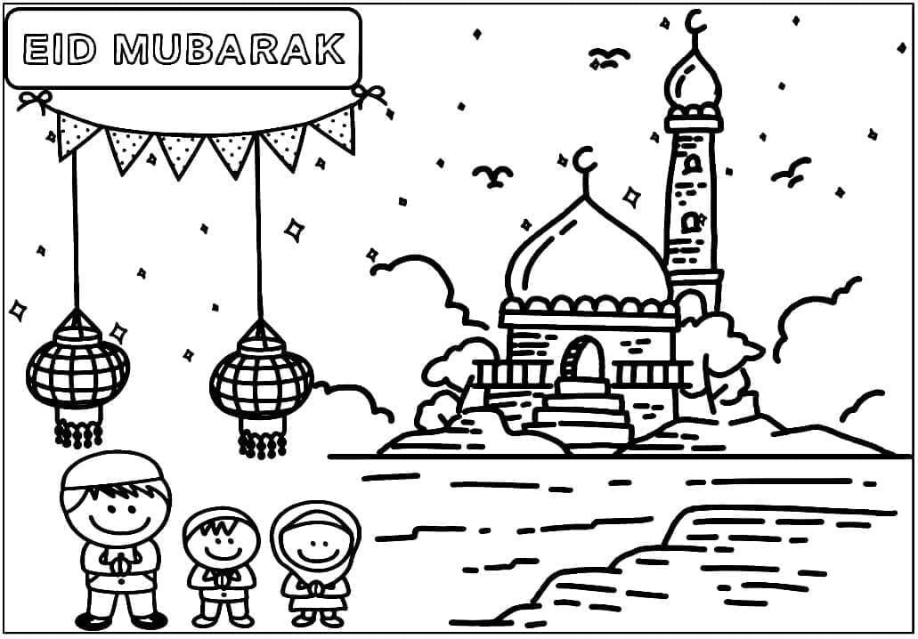 Målarbild Eid Mubarak Gratis Utskrivbar