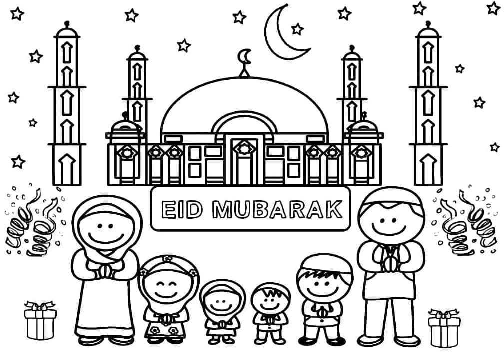 Målarbild Eid Mubarak och Barn