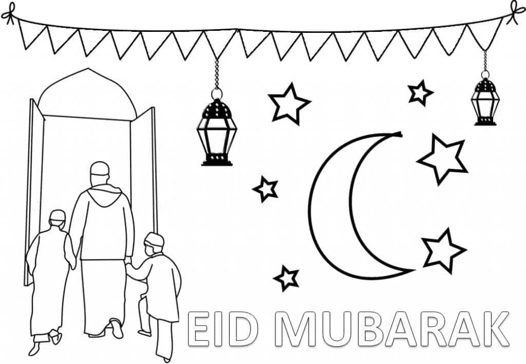 Målarbild Eid Mubarak Utskrivbar
