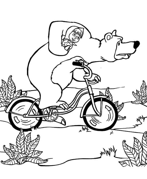Målarbild Masha och Björnen på Cykel
