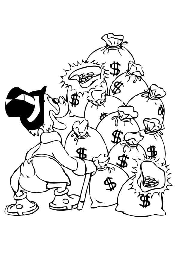 Målarbild Scrooge McDuck med Pengapåsar