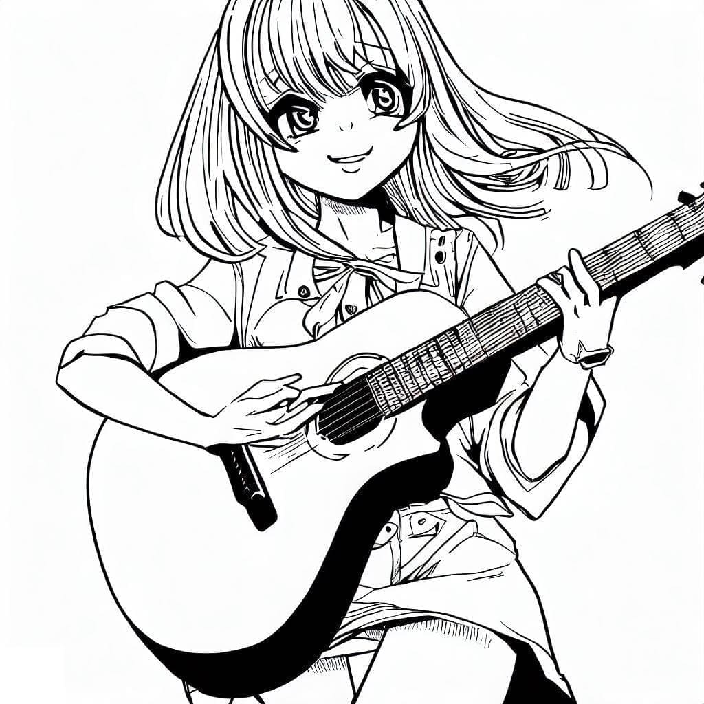 Målarbild Anime Flicka med Gitarr