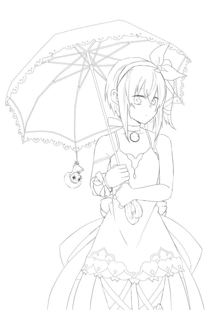 Målarbild Anime Flicka med Paraply