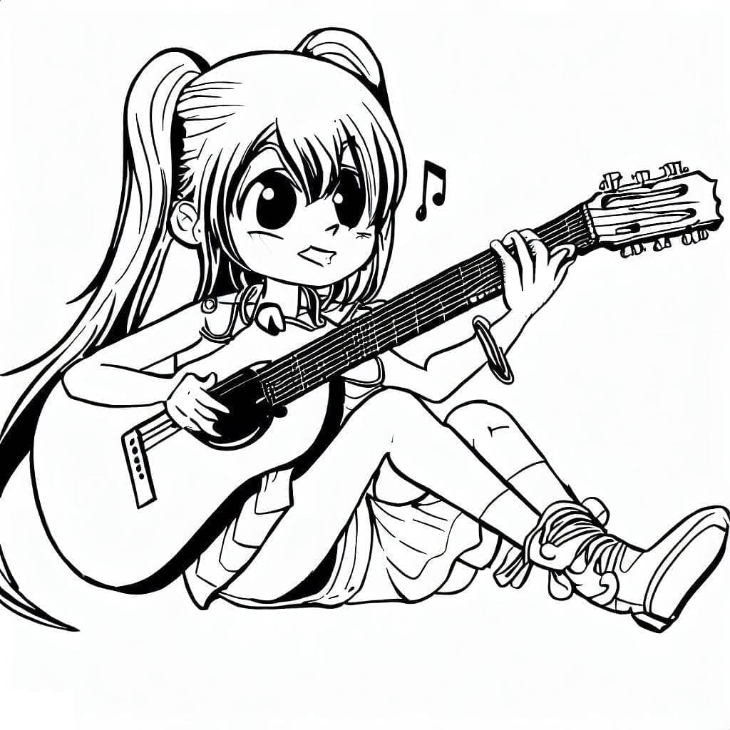 Målarbild Anime Flicka Spelar Gitarr