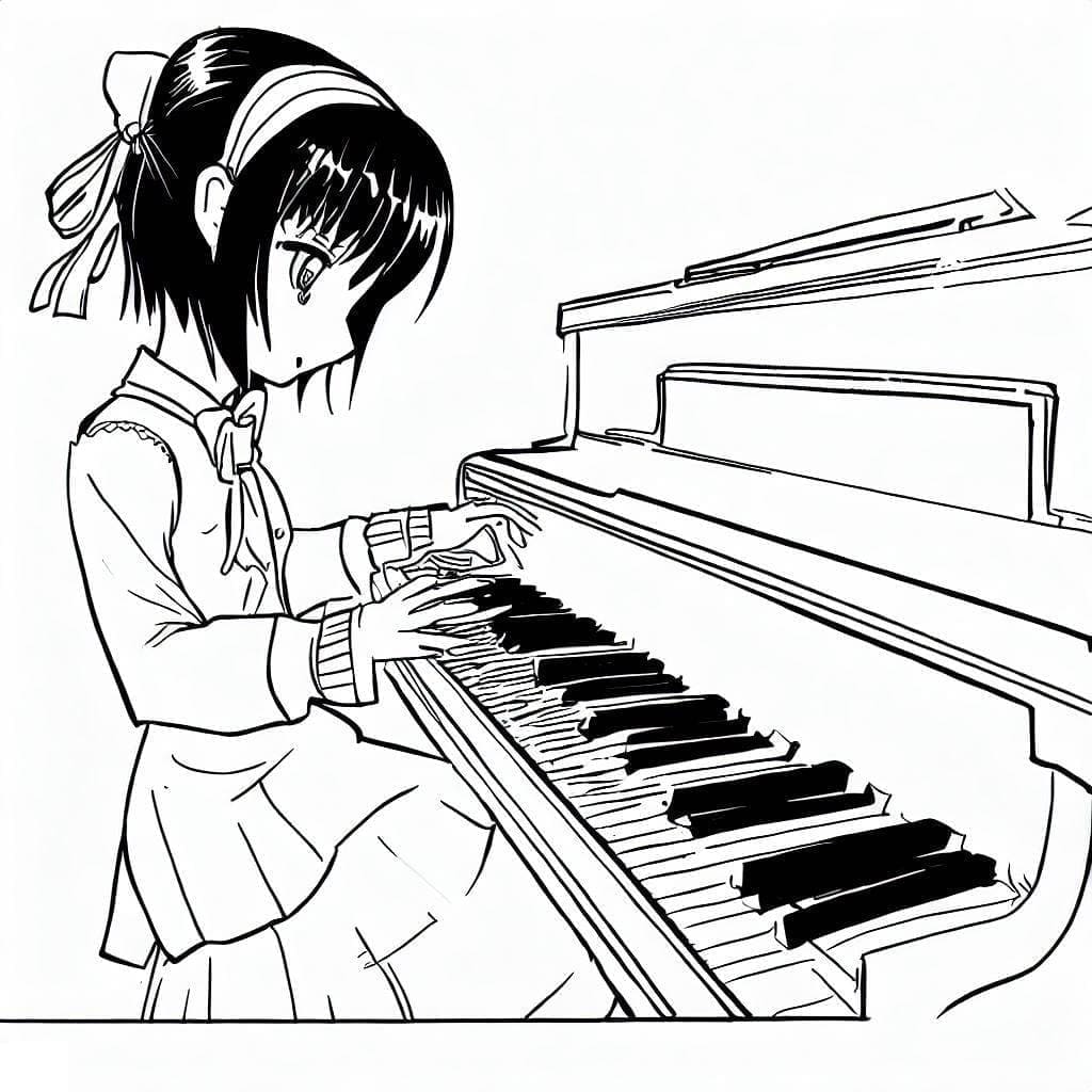 Målarbild Anime Flicka Spelar Piano