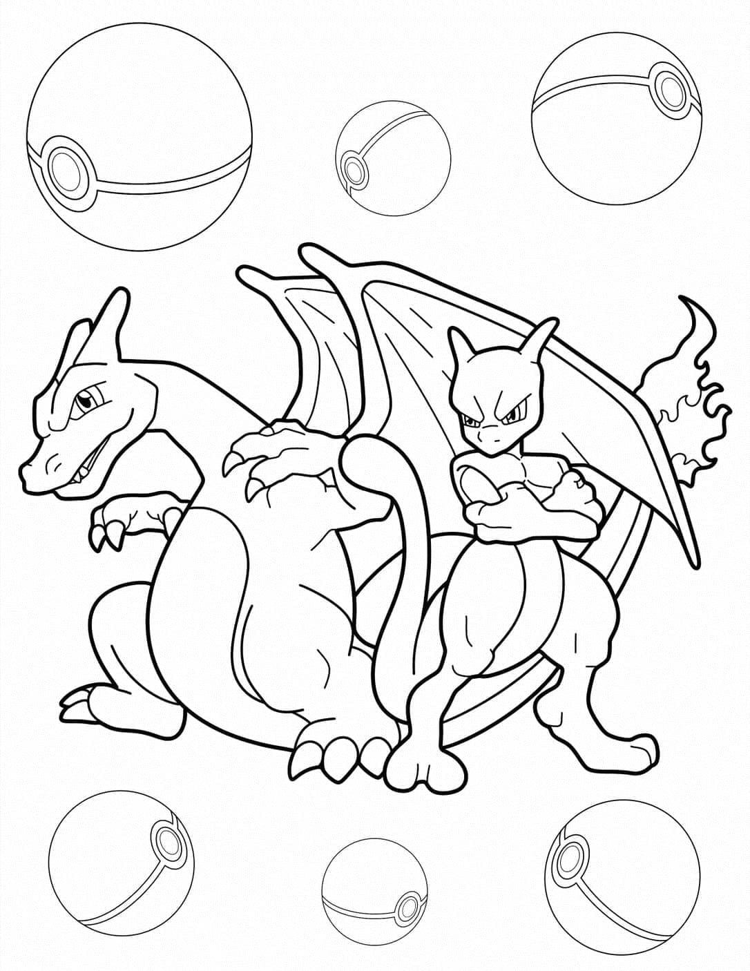 Målarbild Charizard och Mewtwo