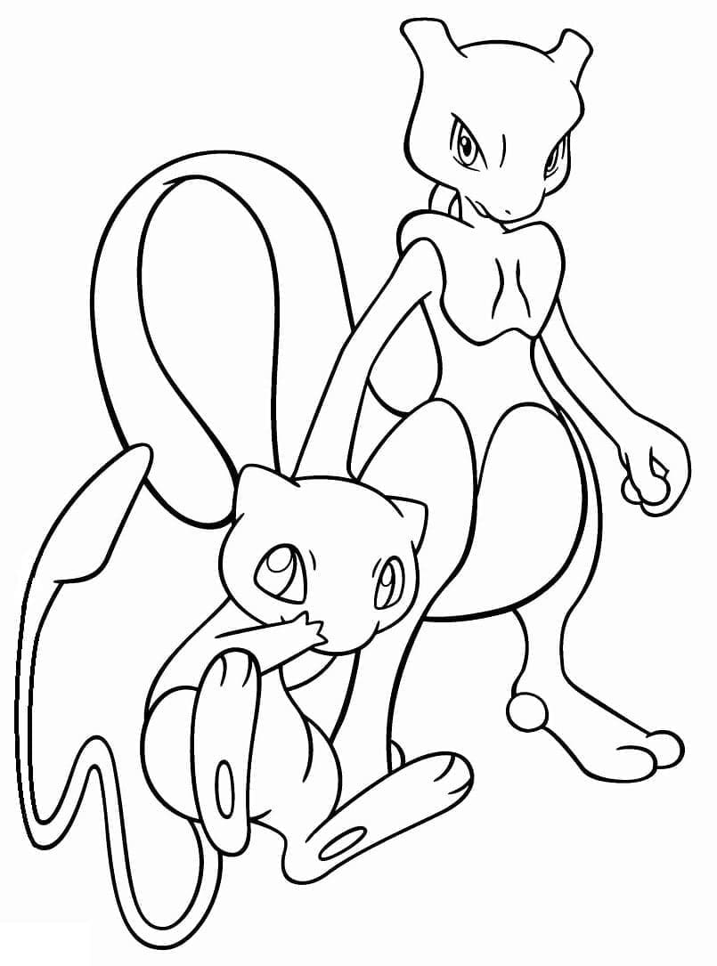 Målarbild Mew och Mewtwo