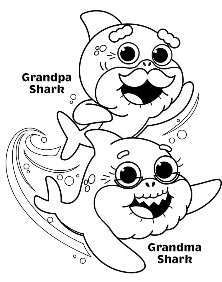 Målarbild Grandpa Shark och Grandma Shark