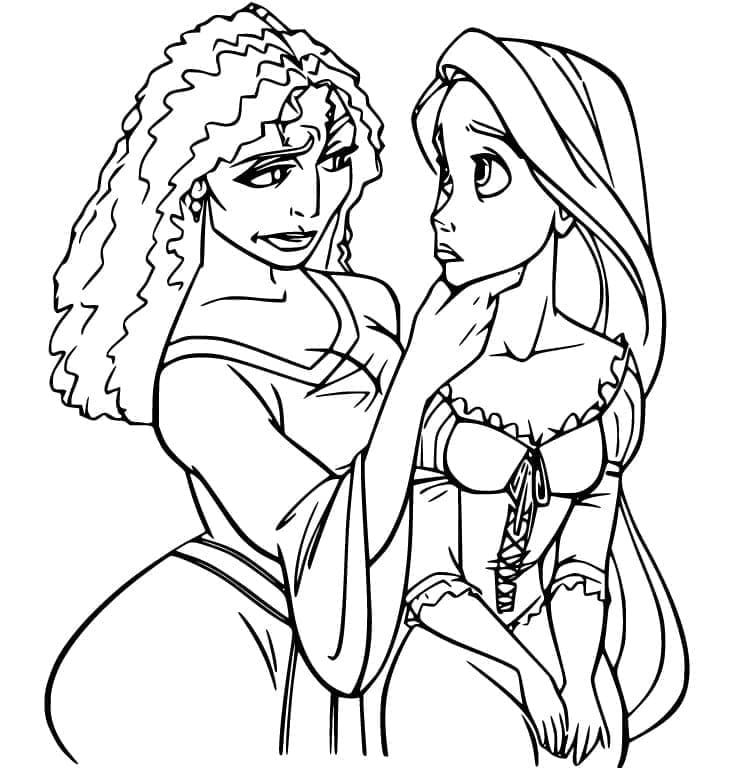 Målarbild Mother Gothel och Rapunzel från Trassel