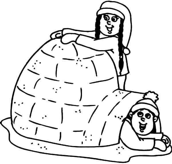 Målarbild Barn och Igloo