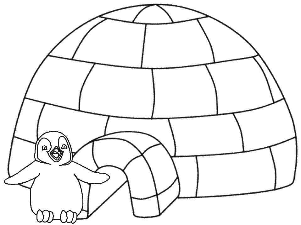 Målarbild Pingvin och Igloo