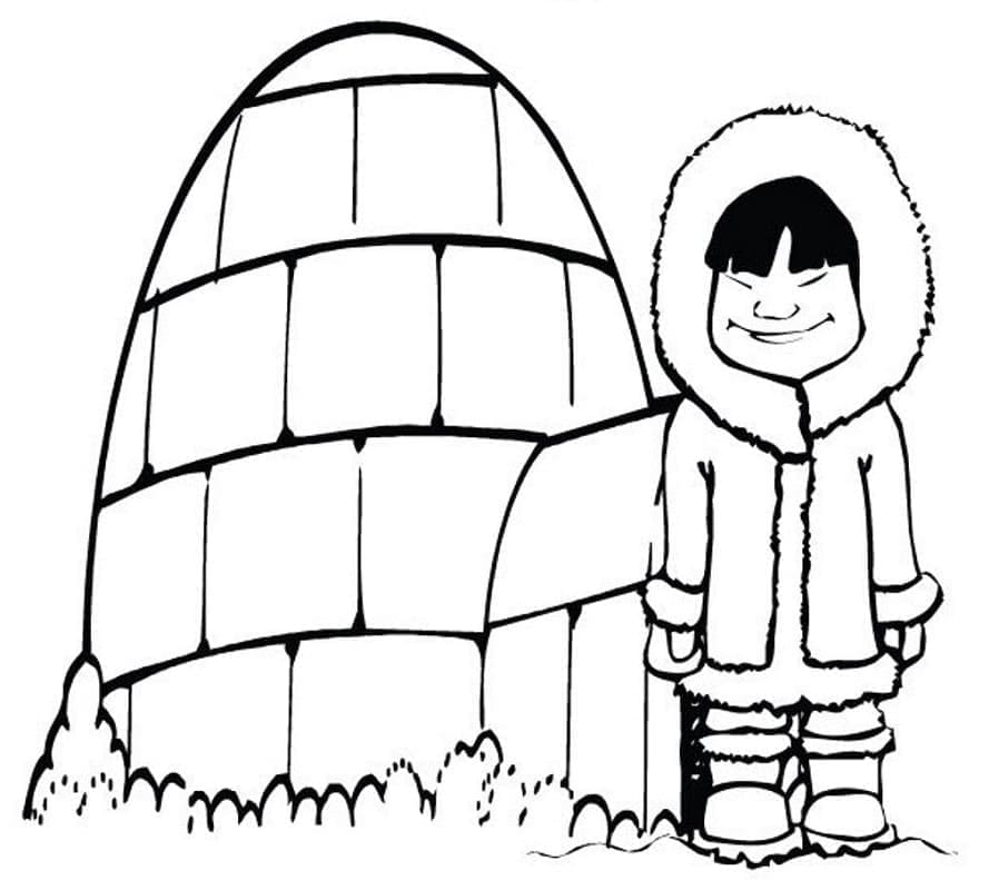 Målarbild Pojke med Igloo