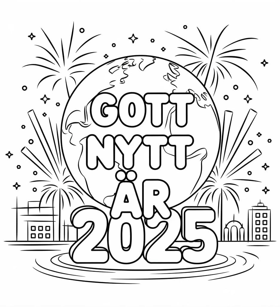 Målarbild Gott nytt år 2025 gratis för barn