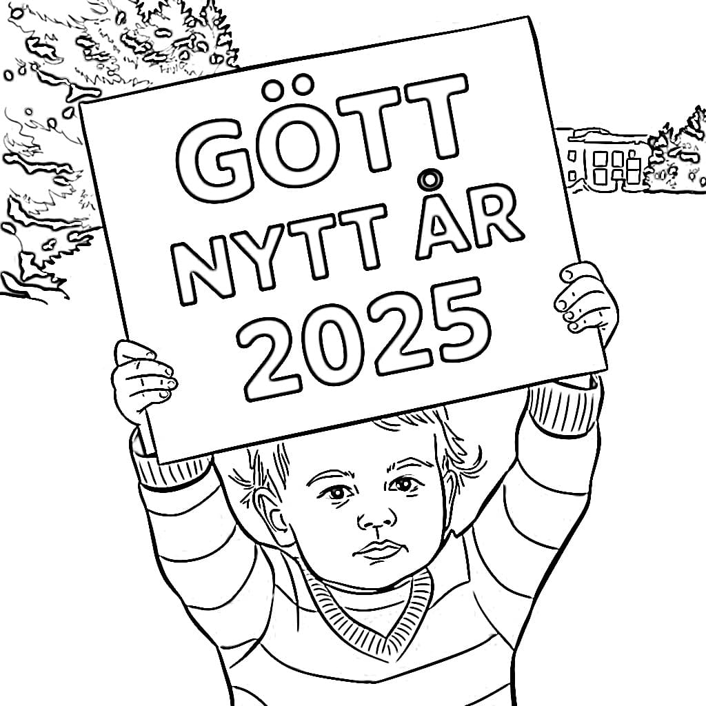 Målarbild Gott nytt år 2025 med barn