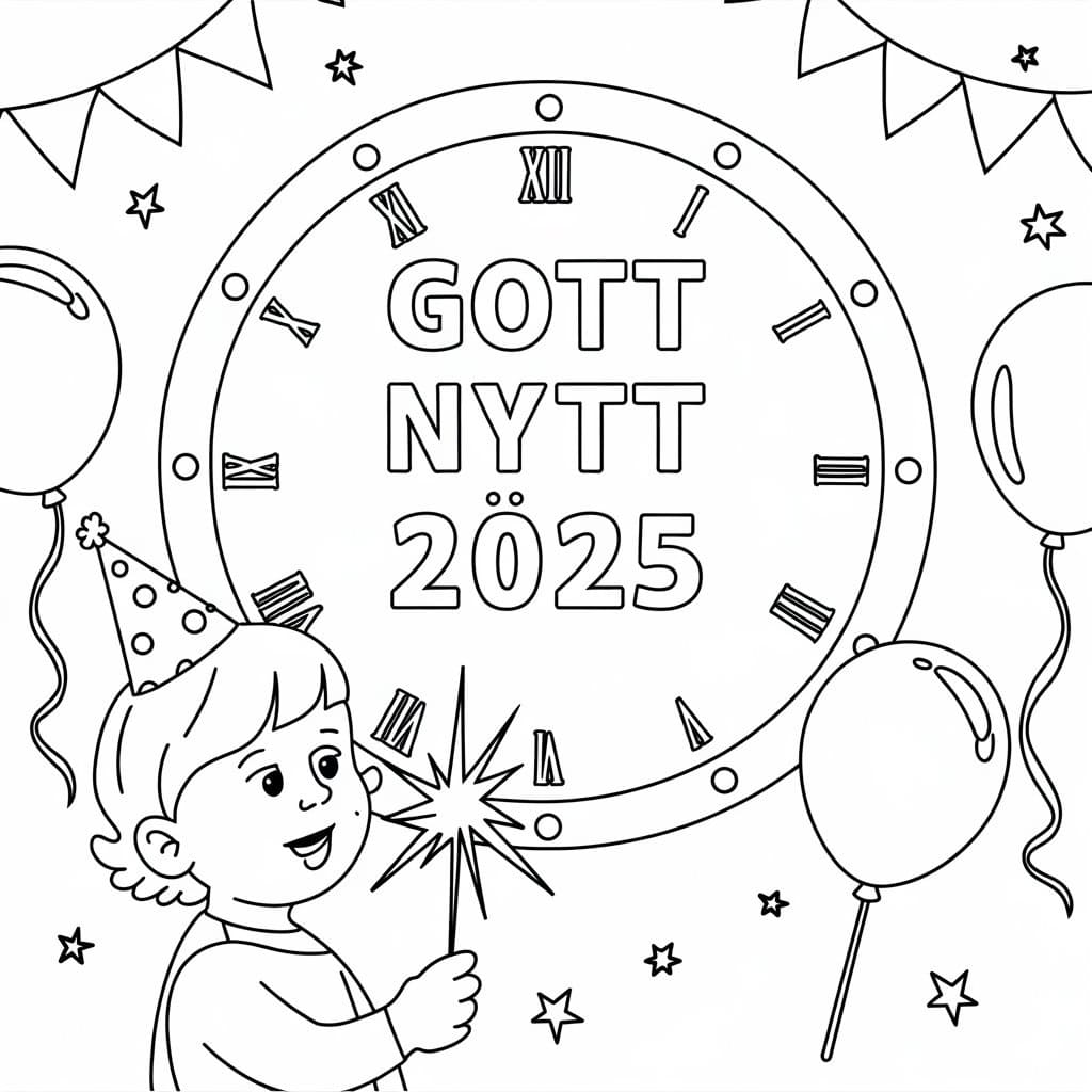 Målarbild Gott nytt år 2025 med liten flicka