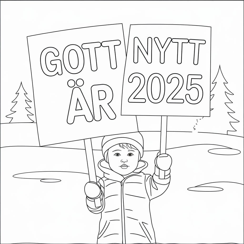 Målarbild Gott nytt år 2025 med pojken