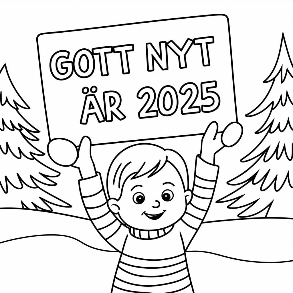 Målarbild Gott nytt år 2025 utskrivbar för barn