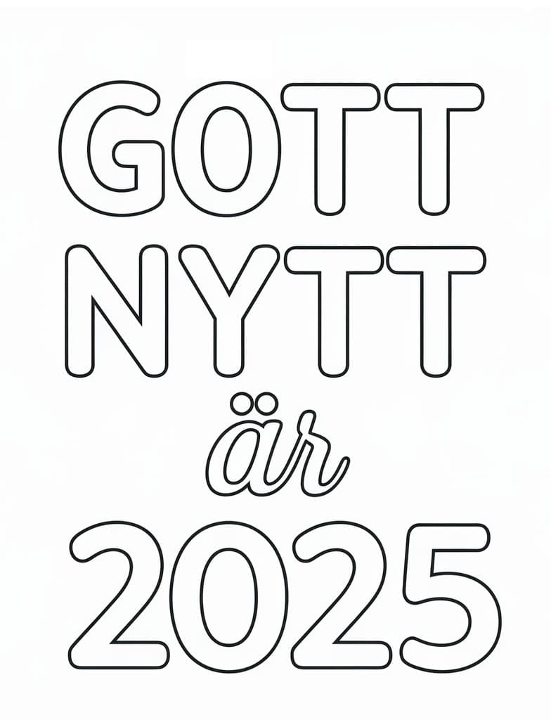 Målarbild Gott nytt år 2025 utskrivbar