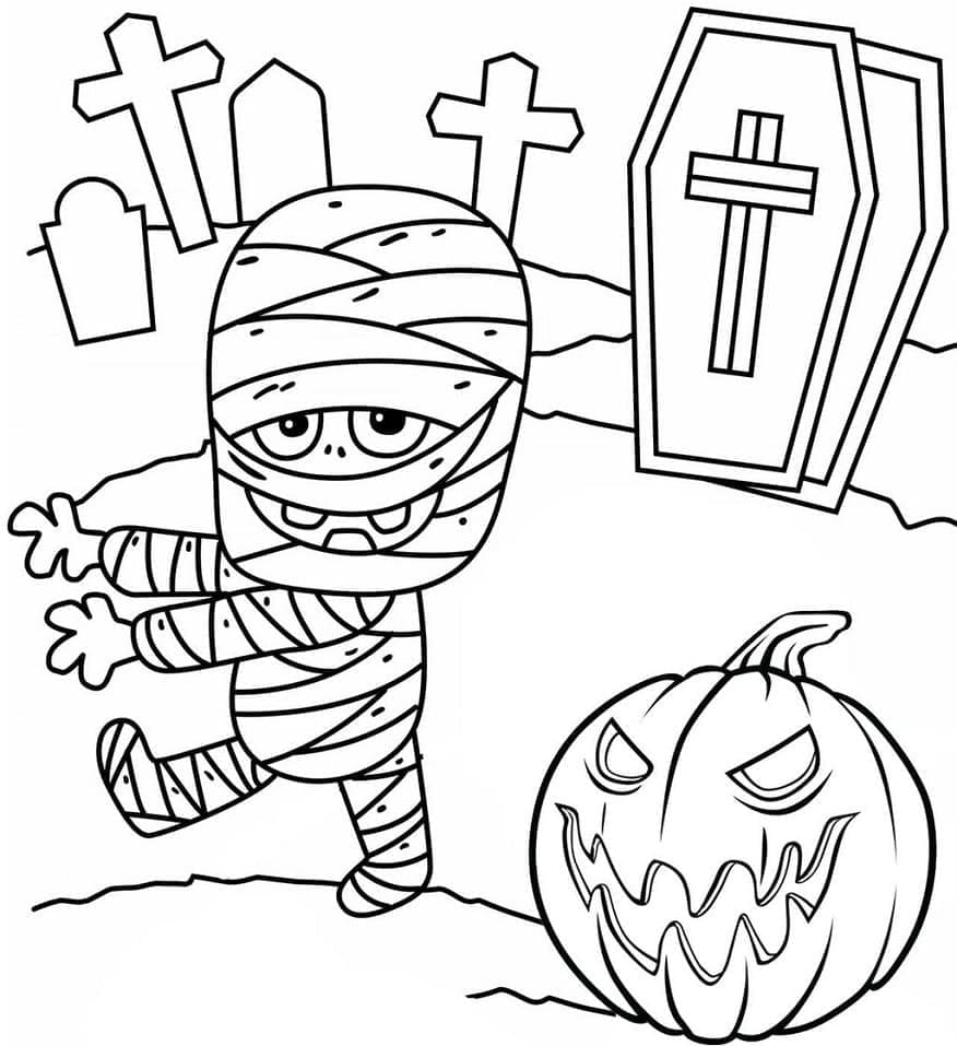 Målarbild Lilla halloween mumie