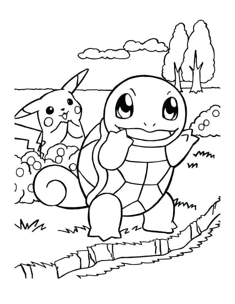 Målarbild Pokemon Pikachu och Squirtle