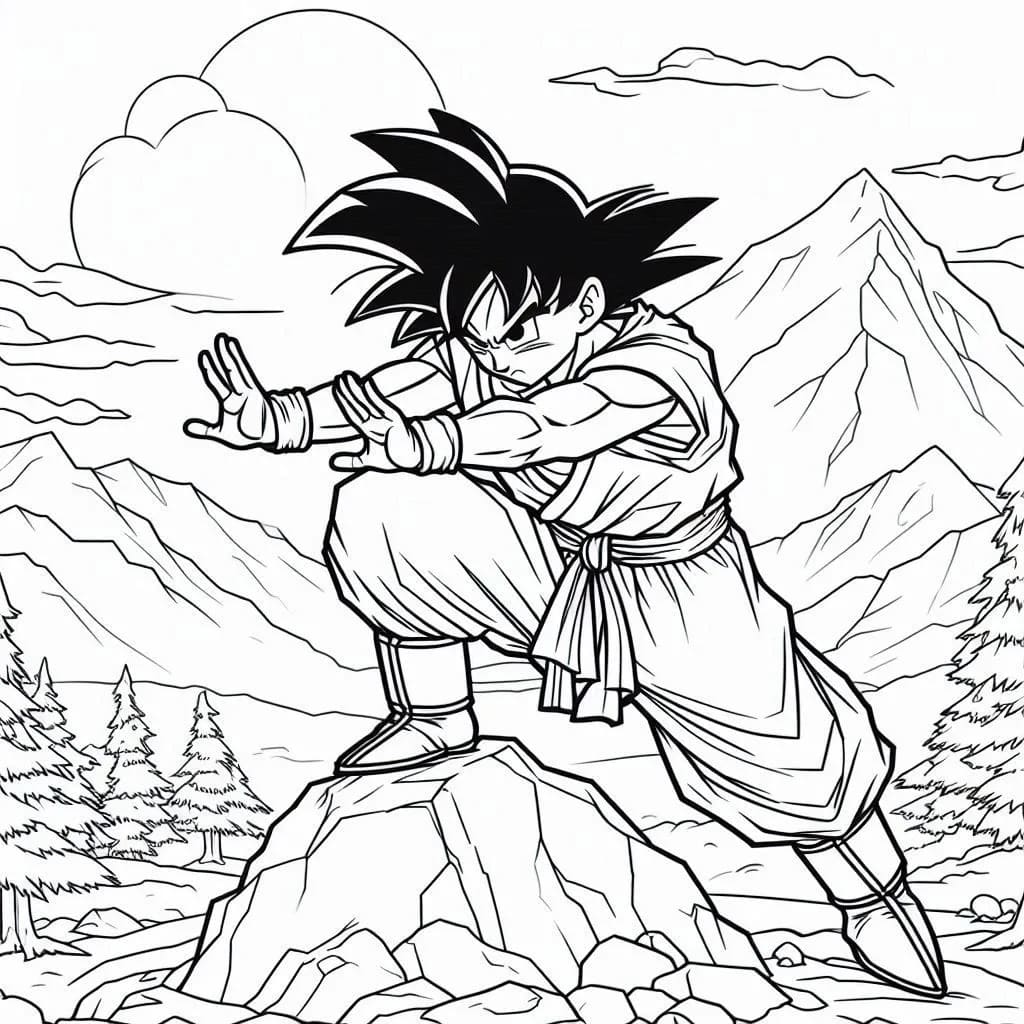 Målarbild Son Goku på berget