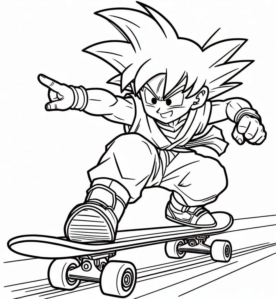 Målarbild Son Goku på skateboard