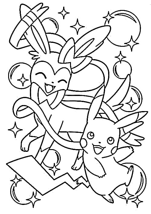 Målarbild Sylveon och Pikachu