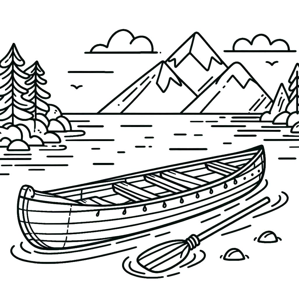 Målarbild Kanot och berg