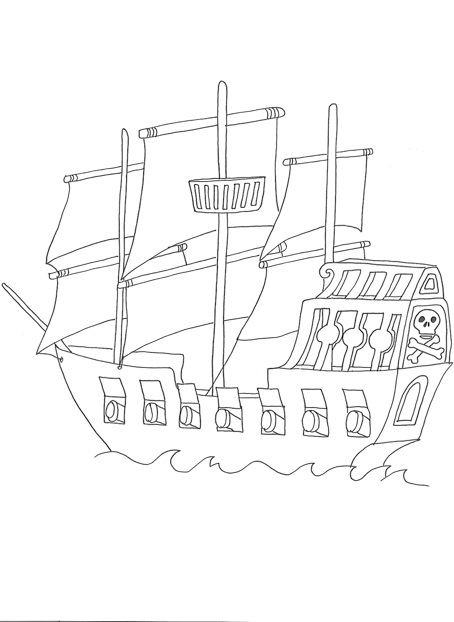 Målarbild Piratskepp gratis för barn